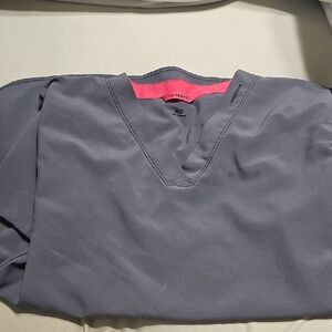 Gray V-Neck Carhartt Scrub Top with Pink Accent